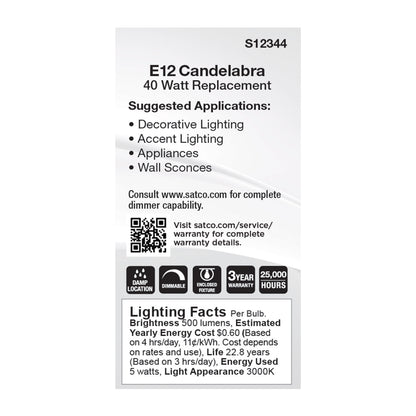 image of 5 Watt T6 LED - Frost Finish - E12 Base - 3000K - 120 Volt