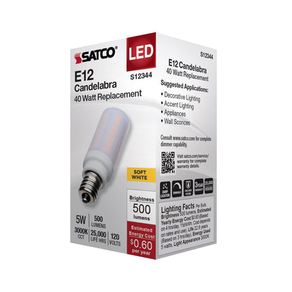 image of 5 Watt T6 LED - Frost Finish - E12 Base - 3000K - 120 Volt