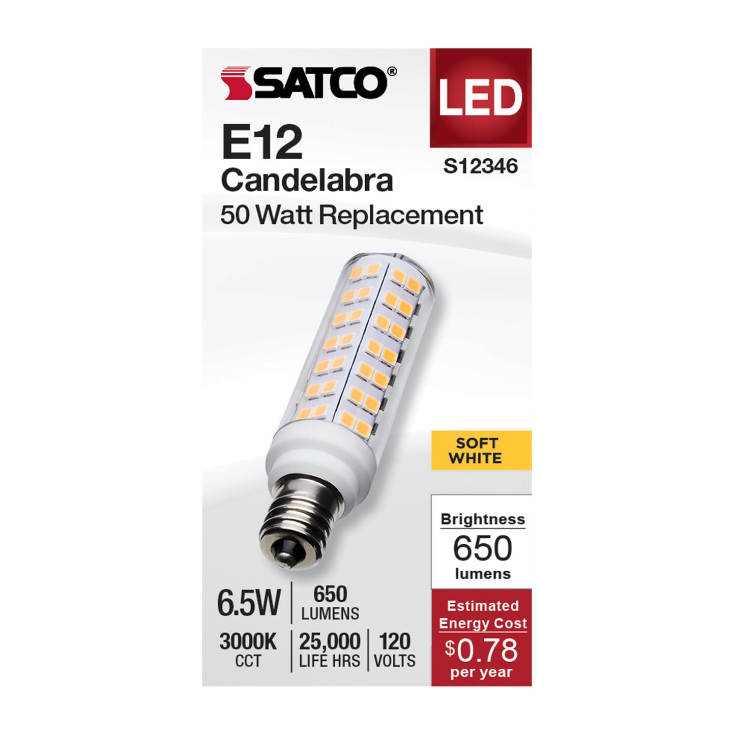 image of 6.5 Watt T6 LED - Clear Finish - E12 Base - 3000K - 120 Volt