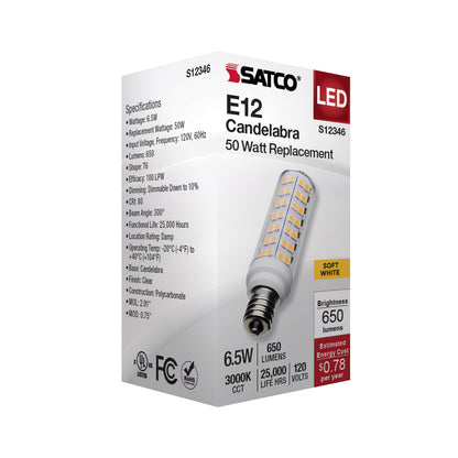 image of 6.5 Watt T6 LED - Clear Finish - E12 Base - 3000K - 120 Volt