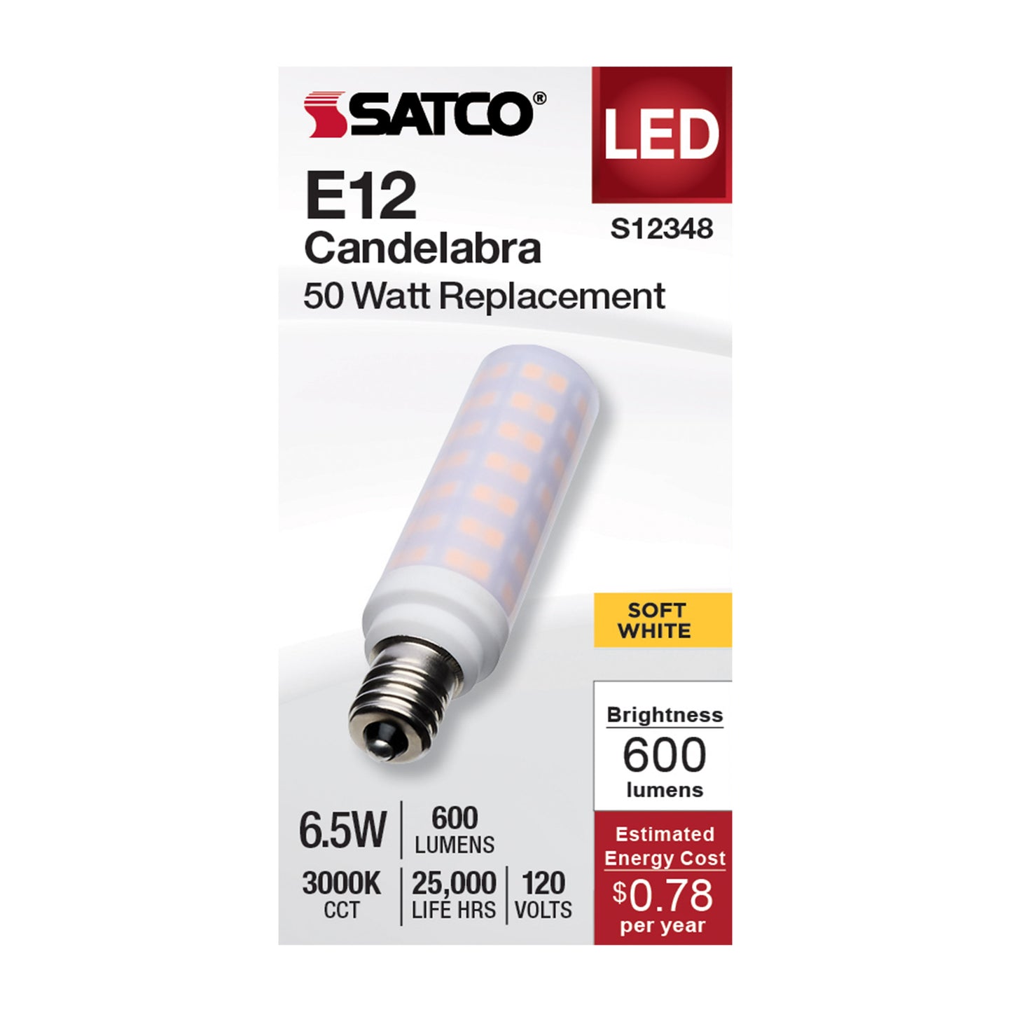 image of 6.5 Watt T6 LED - Frost Finish - E12 Base - 3000K - 120 Volt