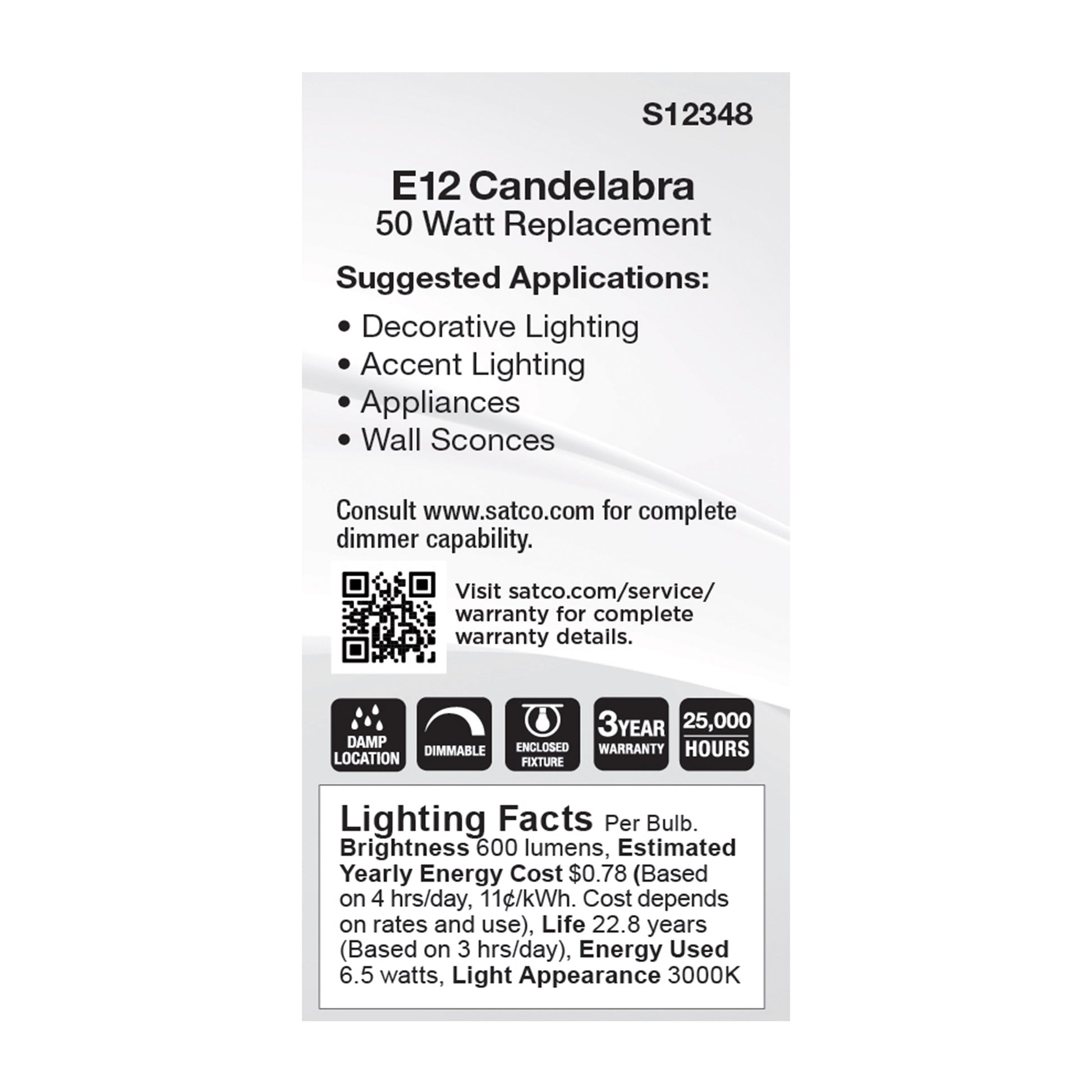 image of 6.5 Watt T6 LED - Frost Finish - E12 Base - 3000K - 120 Volt