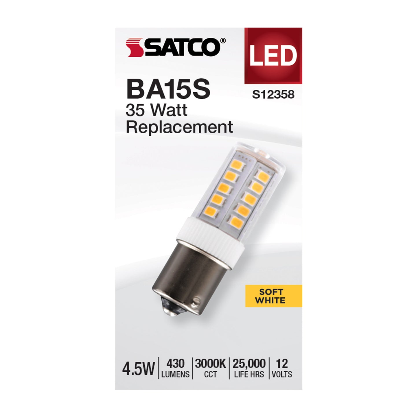 image of 4.5 Watt T6 LED - Clear Finish - BA15s Base - 3000K - 12 Volt