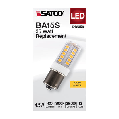 image of 4.5 Watt T6 LED - Clear Finish - BA15s Base - 3000K - 12 Volt