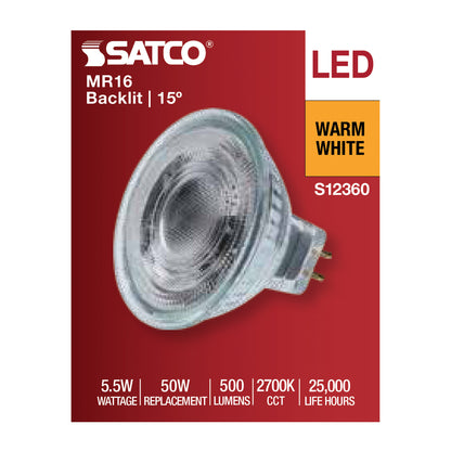 image of 5.5 Watt MR16 LED Spotlight - 2700K CCT - GU5.3 Base - 12 Volt
