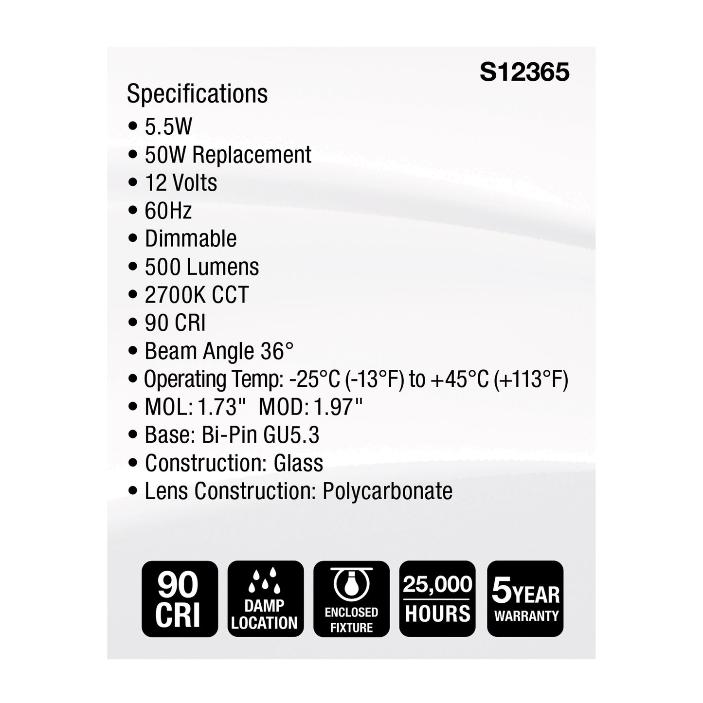 image of 5.5 Watt MR16 LED Floodlight - 2700K CCT - GU5.3 Base - 12 Volt
