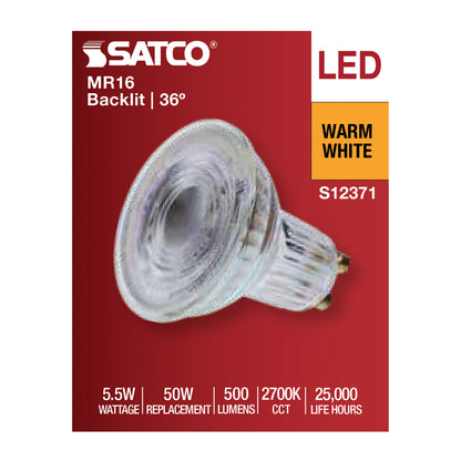 image of 5.5 Watt MR16 LED Floodlight - 2700K CCT - GU10 Base - 120 Volt