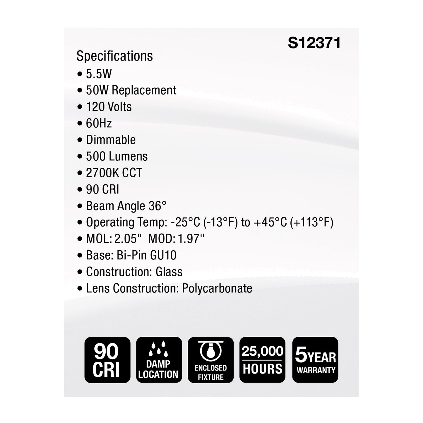 image of 5.5 Watt MR16 LED Floodlight - 2700K CCT - GU10 Base - 120 Volt