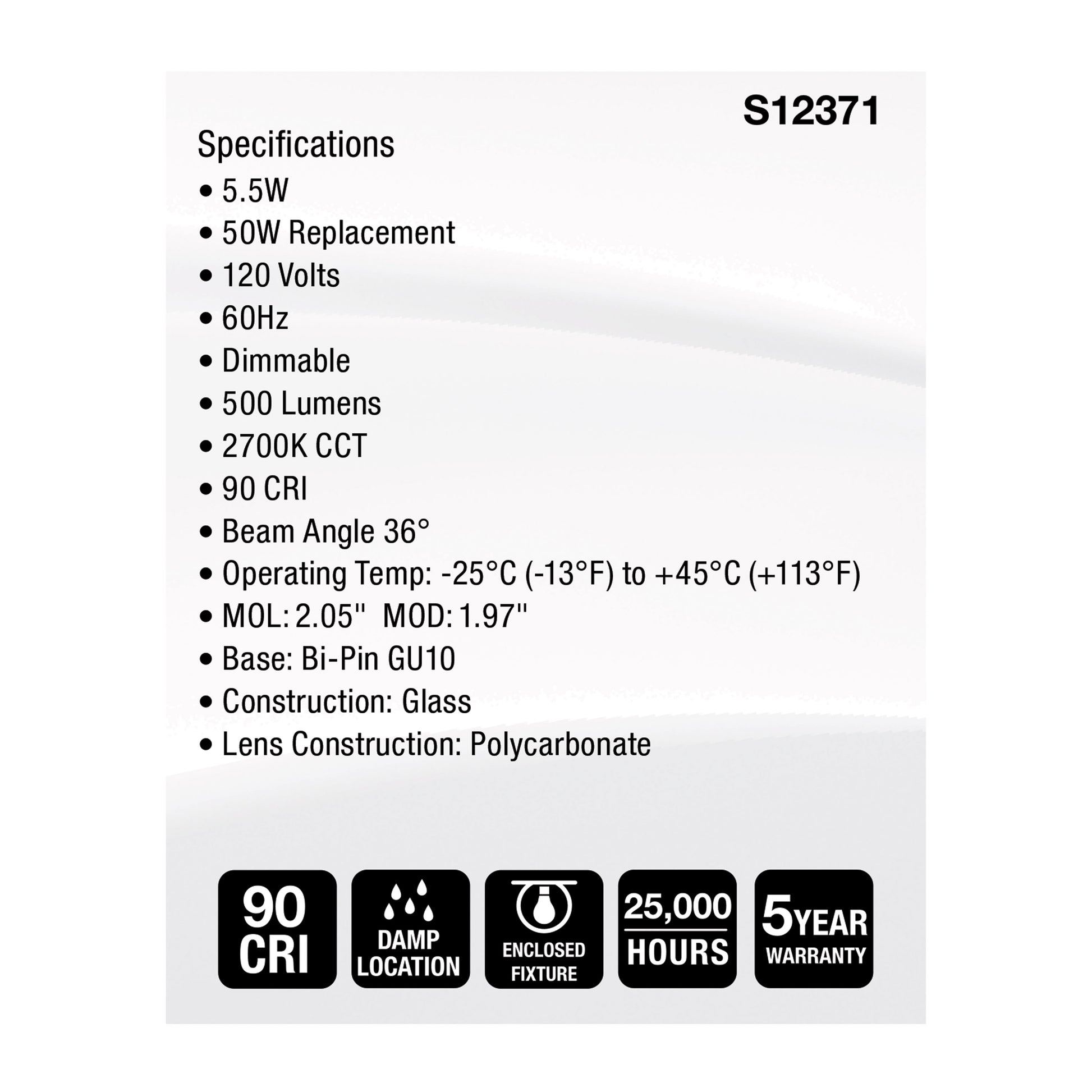 image of 5.5 Watt MR16 LED Floodlight - 2700K CCT - GU10 Base - 120 Volt