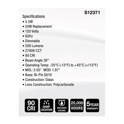 image of 5.5 Watt MR16 LED Floodlight - 2700K CCT - GU10 Base - 120 Volt
