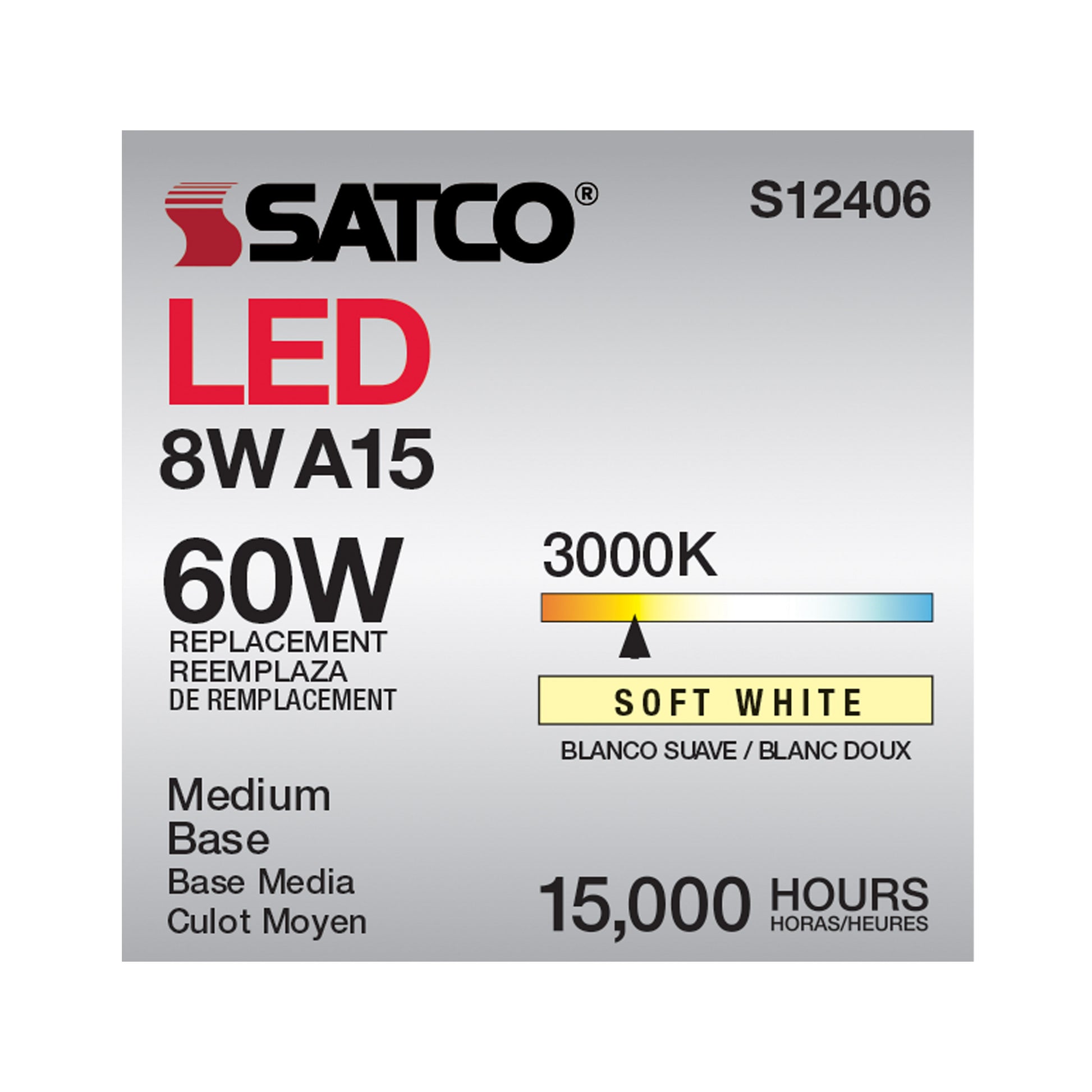 image of 8.2 Watt LED A15 - Clear - Medium Base - 3000K - 90 CRI - 120 Volt
