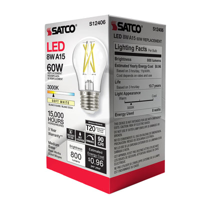 image of 8.2 Watt LED A15 - Clear - Medium Base - 3000K - 90 CRI - 120 Volt