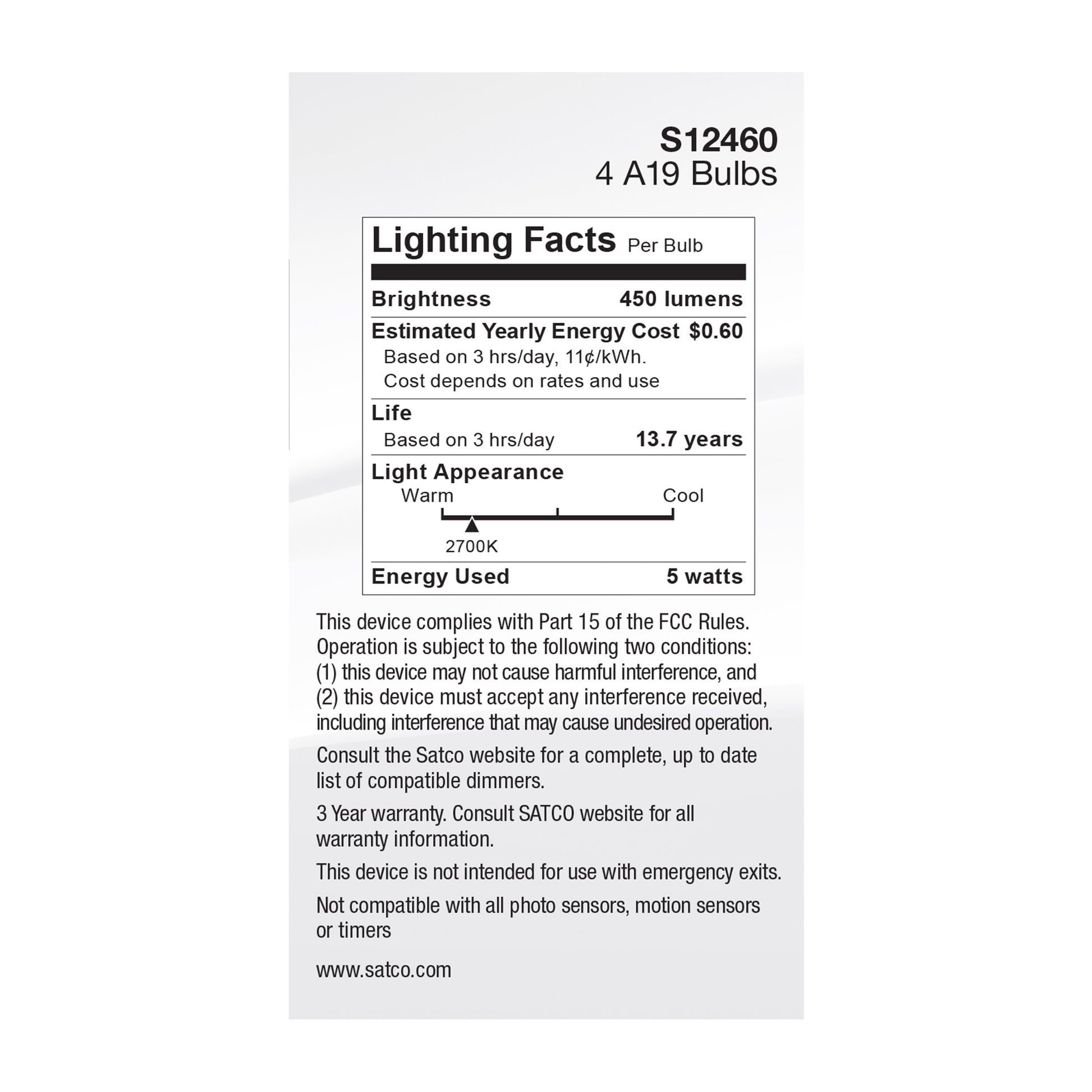 image of 5 Watt A19 LED - Clear - 2700K - Medium Base - 120 Volt - 4-Pack