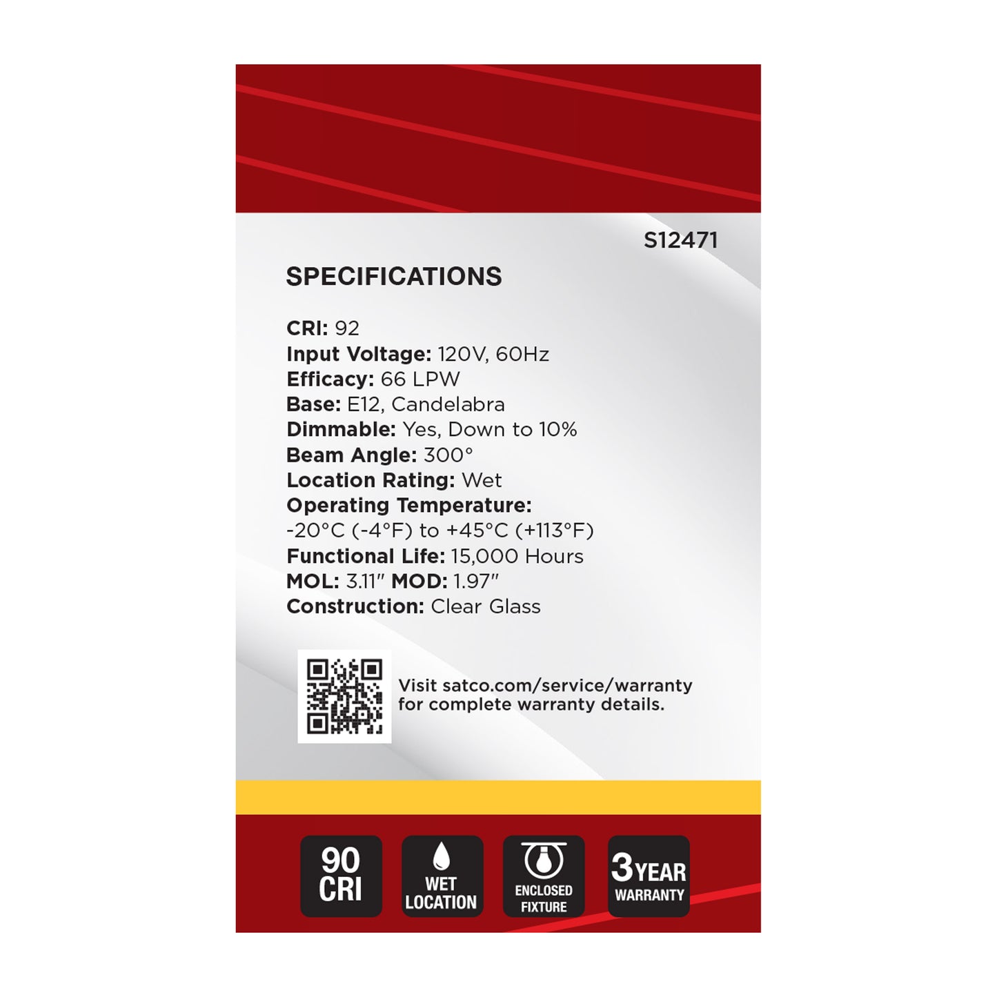 image of 3 Watt G16.5 LED - Candelabra Base - Clear - 3000K CCT - 120 Volt