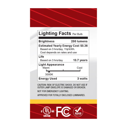 image of 3 Watt G16.5 LED - Candelabra Base - Clear - 3000K CCT - 120 Volt