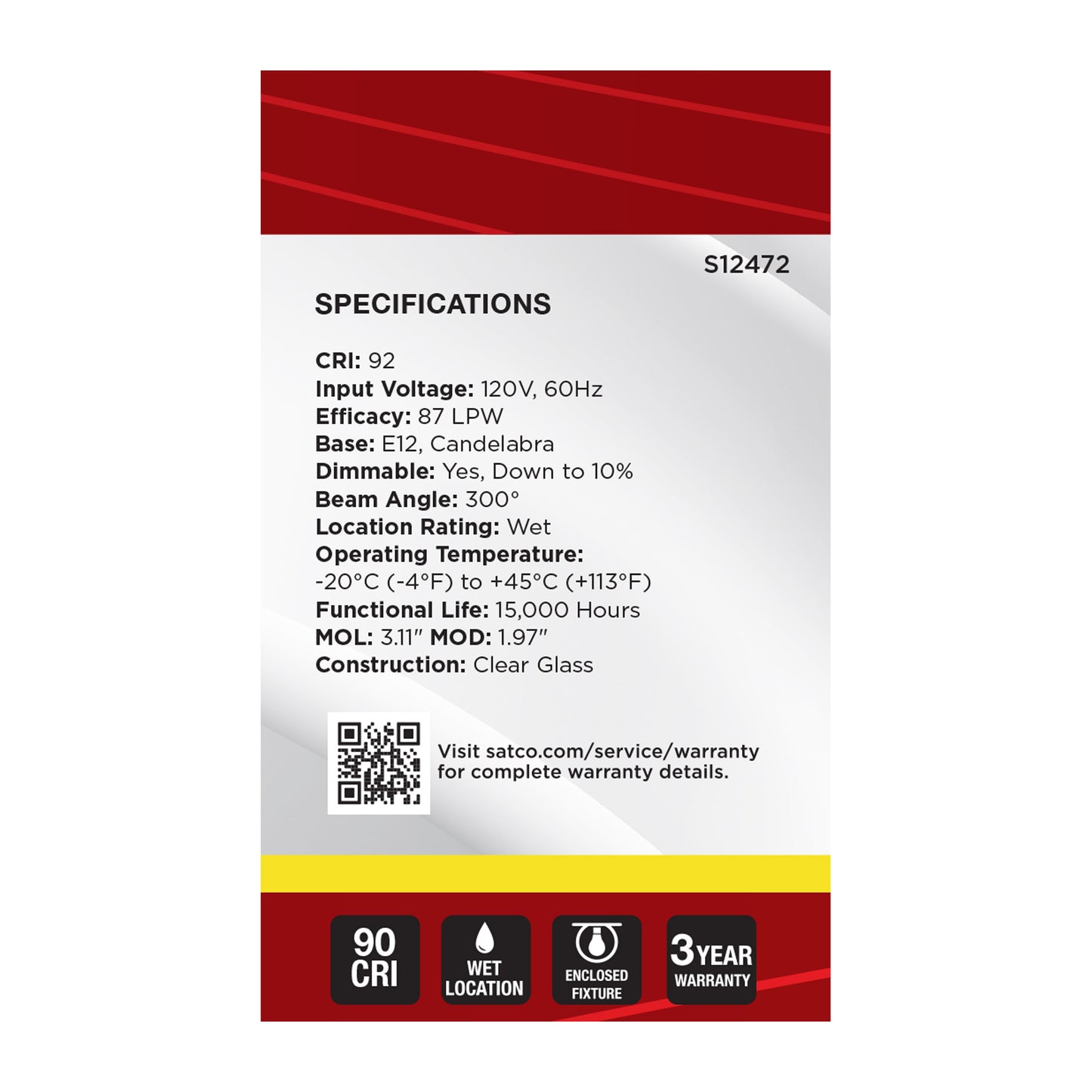 image of 4 Watt G16.5 LED - Candelabra Base - Clear - 3500K CCT - 120 Volt