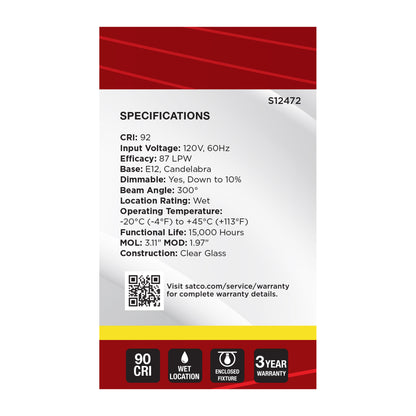 image of 4 Watt G16.5 LED - Candelabra Base - Clear - 3500K CCT - 120 Volt