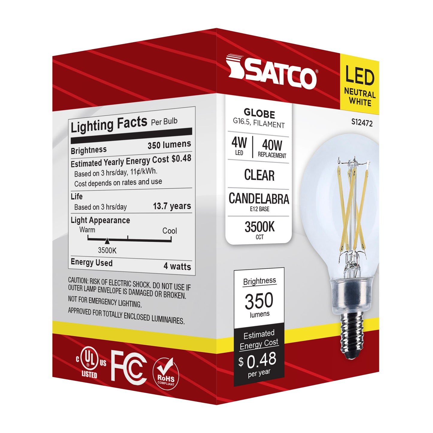 image of 4 Watt G16.5 LED - Candelabra Base - Clear - 3500K CCT - 120 Volt