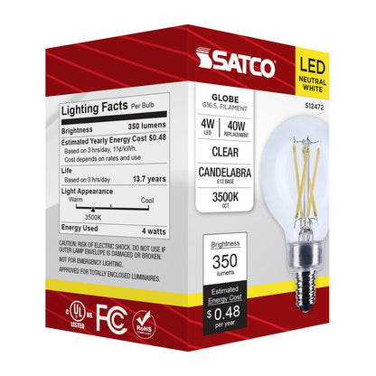 image of 4 Watt G16.5 LED - Candelabra Base - Clear - 3500K CCT - 120 Volt