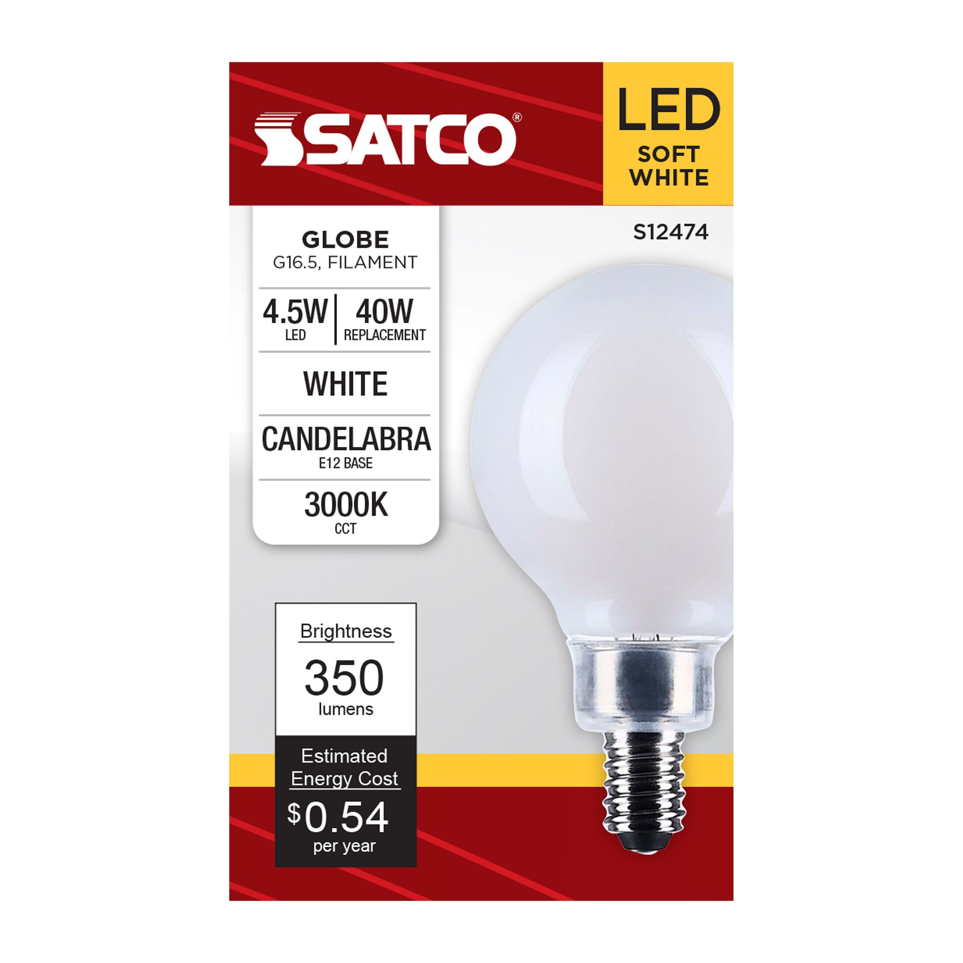 image of 4.5 Watt G16.5 LED - Candelabra Base - White Finish - 3000K CCT - 120 Volt