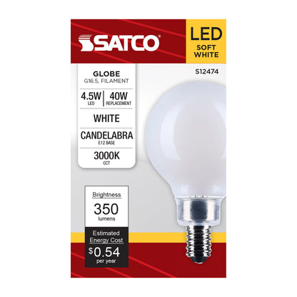 image of 4.5 Watt G16.5 LED - Candelabra Base - White Finish - 3000K CCT - 120 Volt