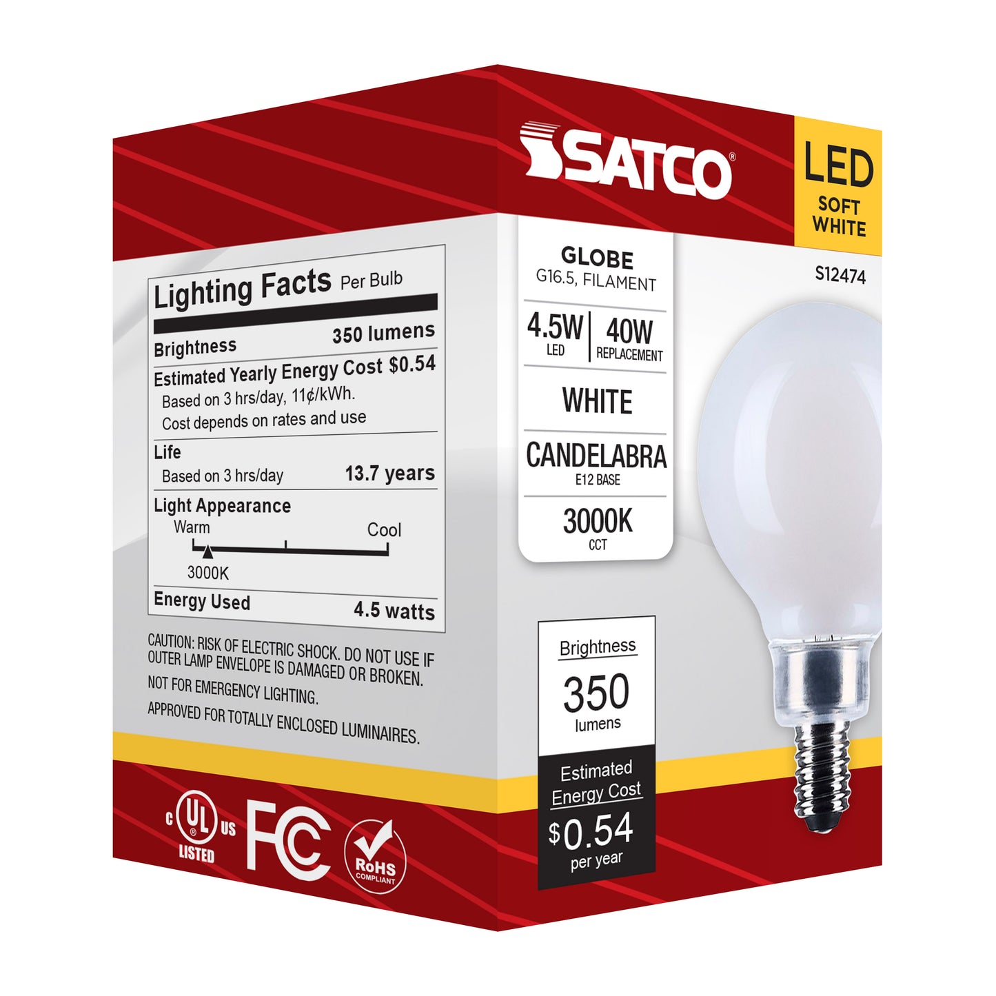 image of 4.5 Watt G16.5 LED - Candelabra Base - White Finish - 3000K CCT - 120 Volt