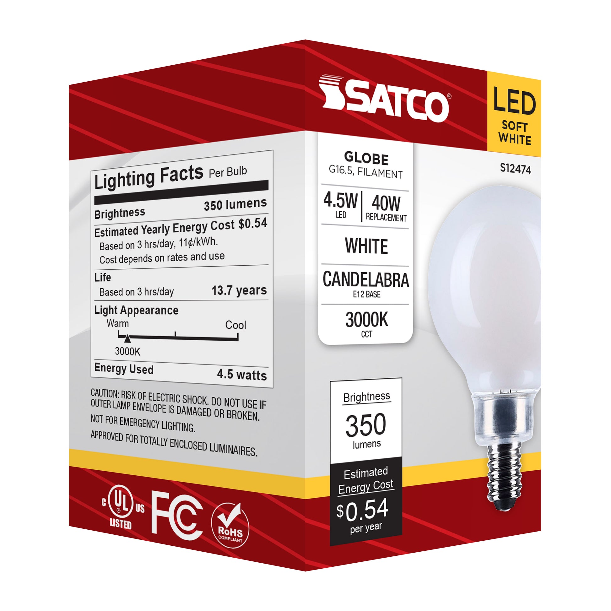 image of 4.5 Watt G16.5 LED - Candelabra Base - White Finish - 3000K CCT - 120 Volt