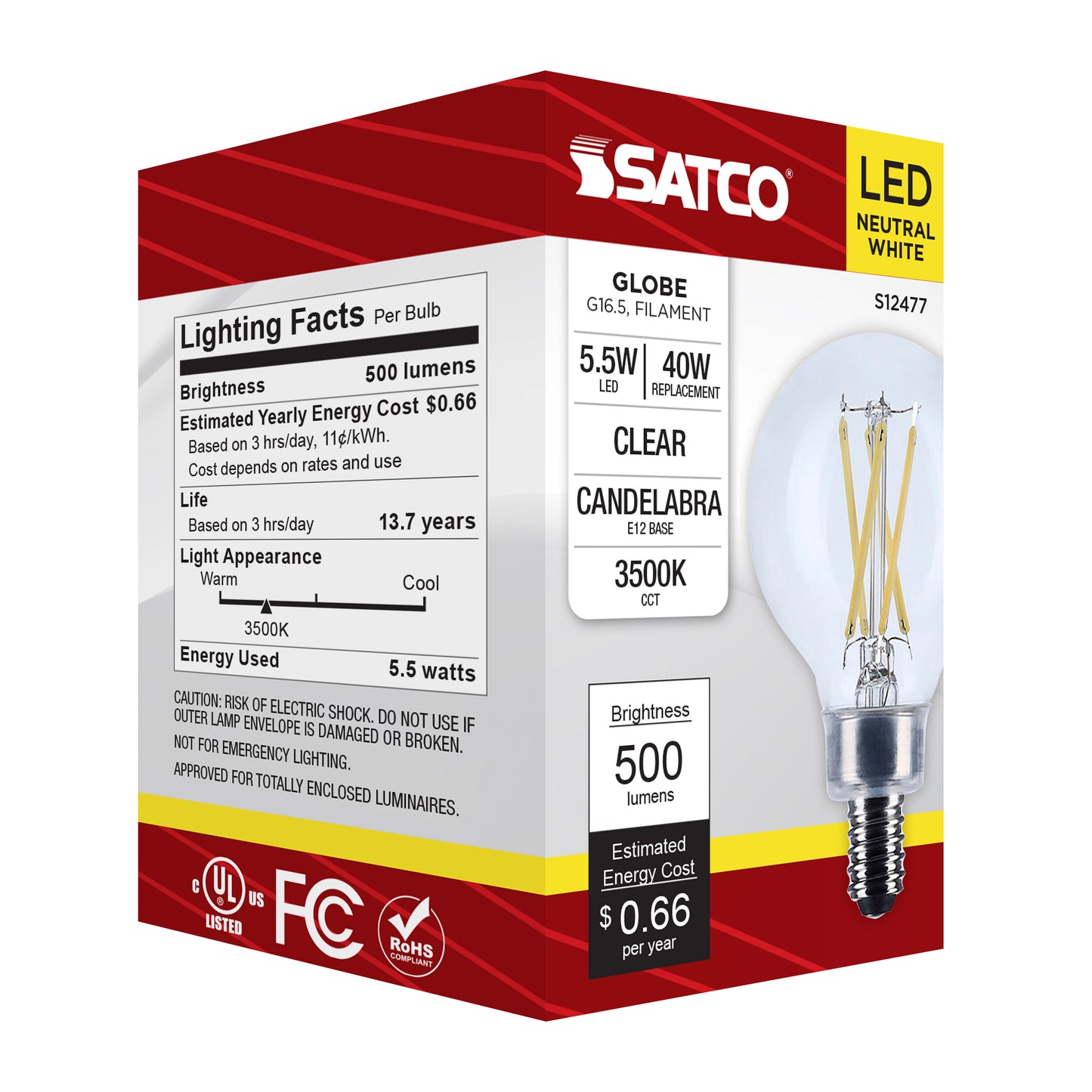 image of 5.5 Watt G16.5 LED - Candelabra Base - Clear - 3500K CCT - 120 Volt