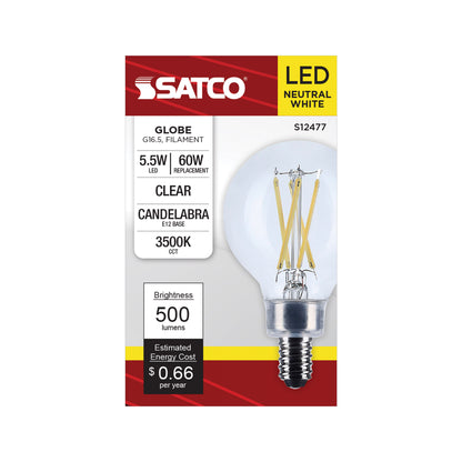 image of 5.5 Watt G16.5 LED - Candelabra Base - Clear - 3500K CCT - 120 Volt