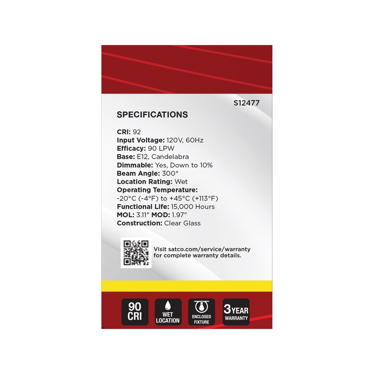 image of 5.5 Watt G16.5 LED - Candelabra Base - Clear - 3500K CCT - 120 Volt