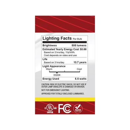 image of 5.5 Watt G16.5 LED - Candelabra Base - Clear - 3500K CCT - 120 Volt