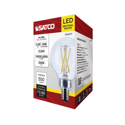 image of 5.5 Watt G16.5 LED - Candelabra Base - Clear - 3500K CCT - 120 Volt