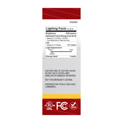 image of 3 Watt B11 LED - Candelabra Base - Clear - 3000K CCT - 120 Volt