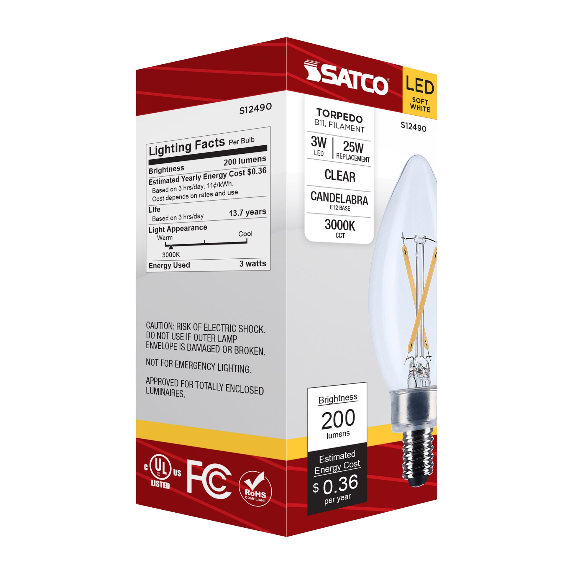 image of 3 Watt B11 LED - Candelabra Base - Clear - 3000K CCT - 120 Volt