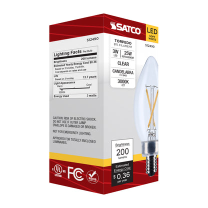 image of 3 Watt B11 LED - Candelabra Base - Clear - 3000K CCT - 120 Volt