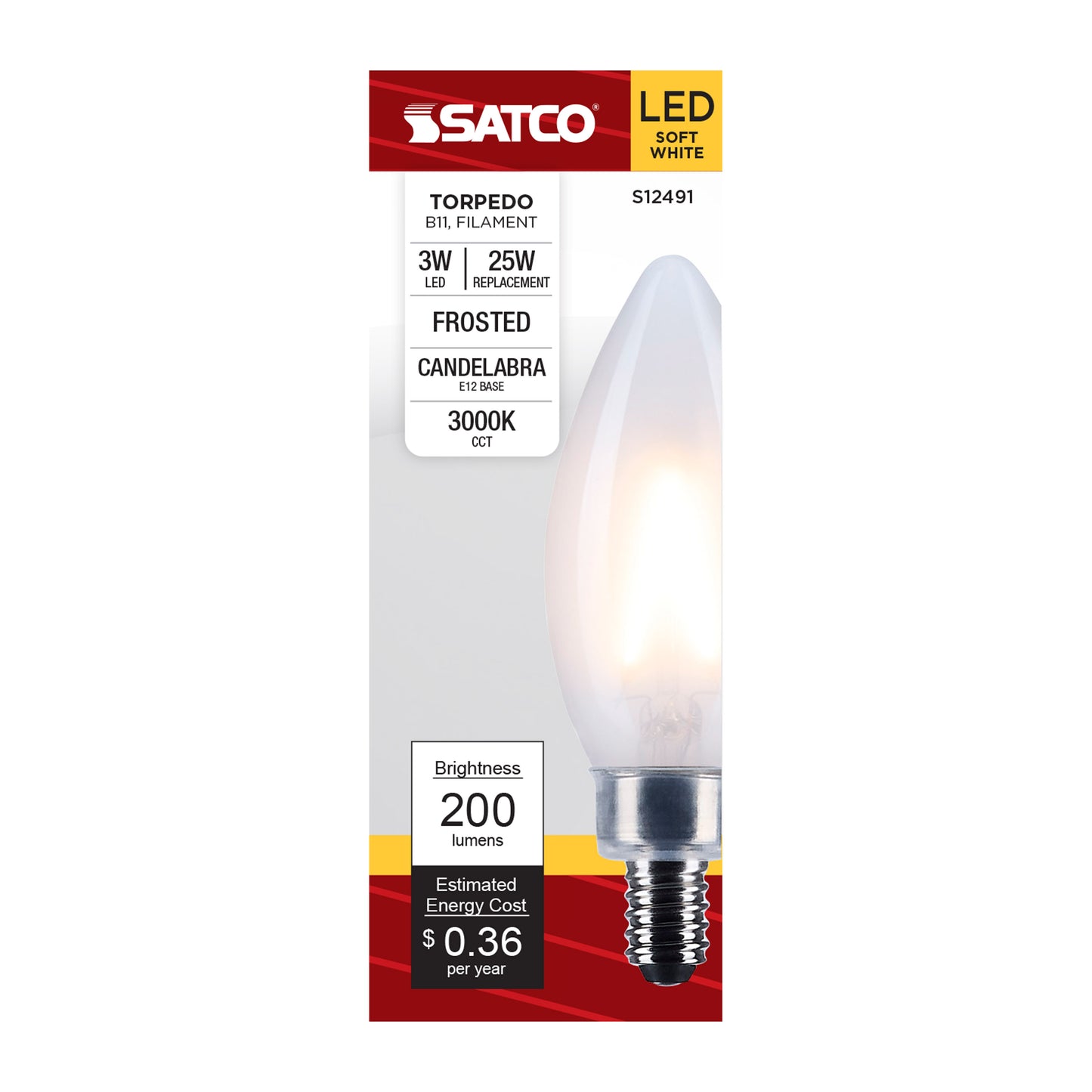 image of 3 Watt B11 LED - Candelabra Base - Frost Finish - 3000K CCT - 120 Volt