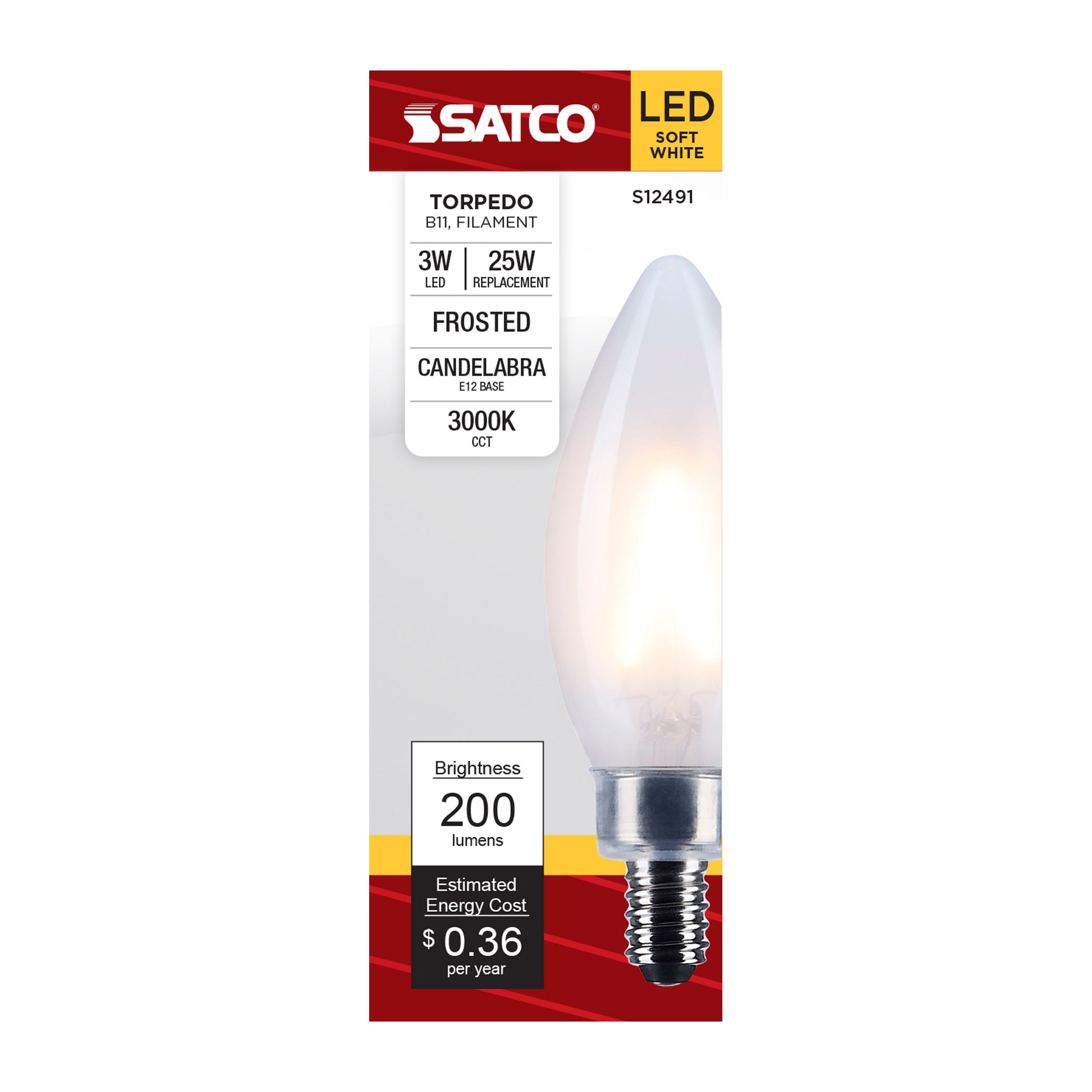 image of 3 Watt B11 LED - Candelabra Base - Frost Finish - 3000K CCT - 120 Volt