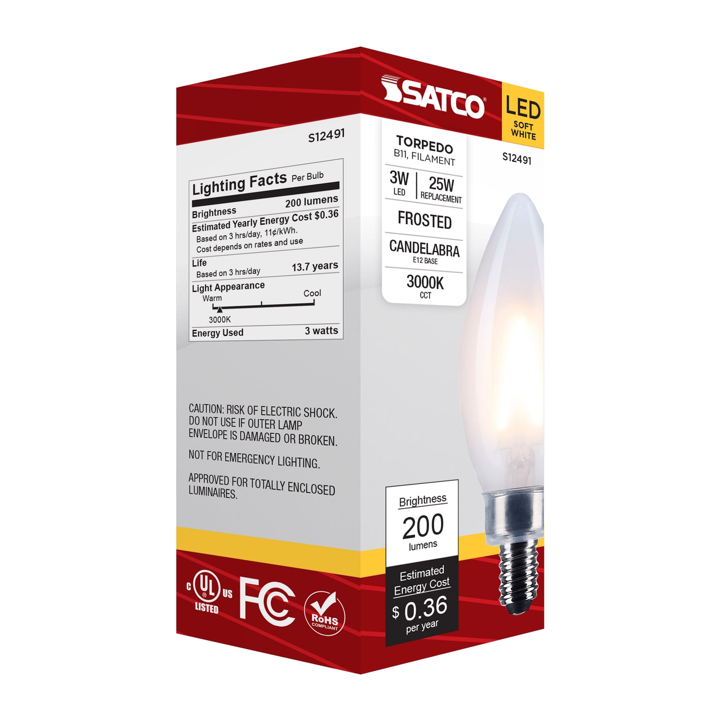 image of 3 Watt B11 LED - Candelabra Base - Frost Finish - 3000K CCT - 120 Volt