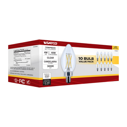 image of 4 Watt B11 LED - Candelabra Base - Clear - 3000K CCT - 120 Volt - 10-pk