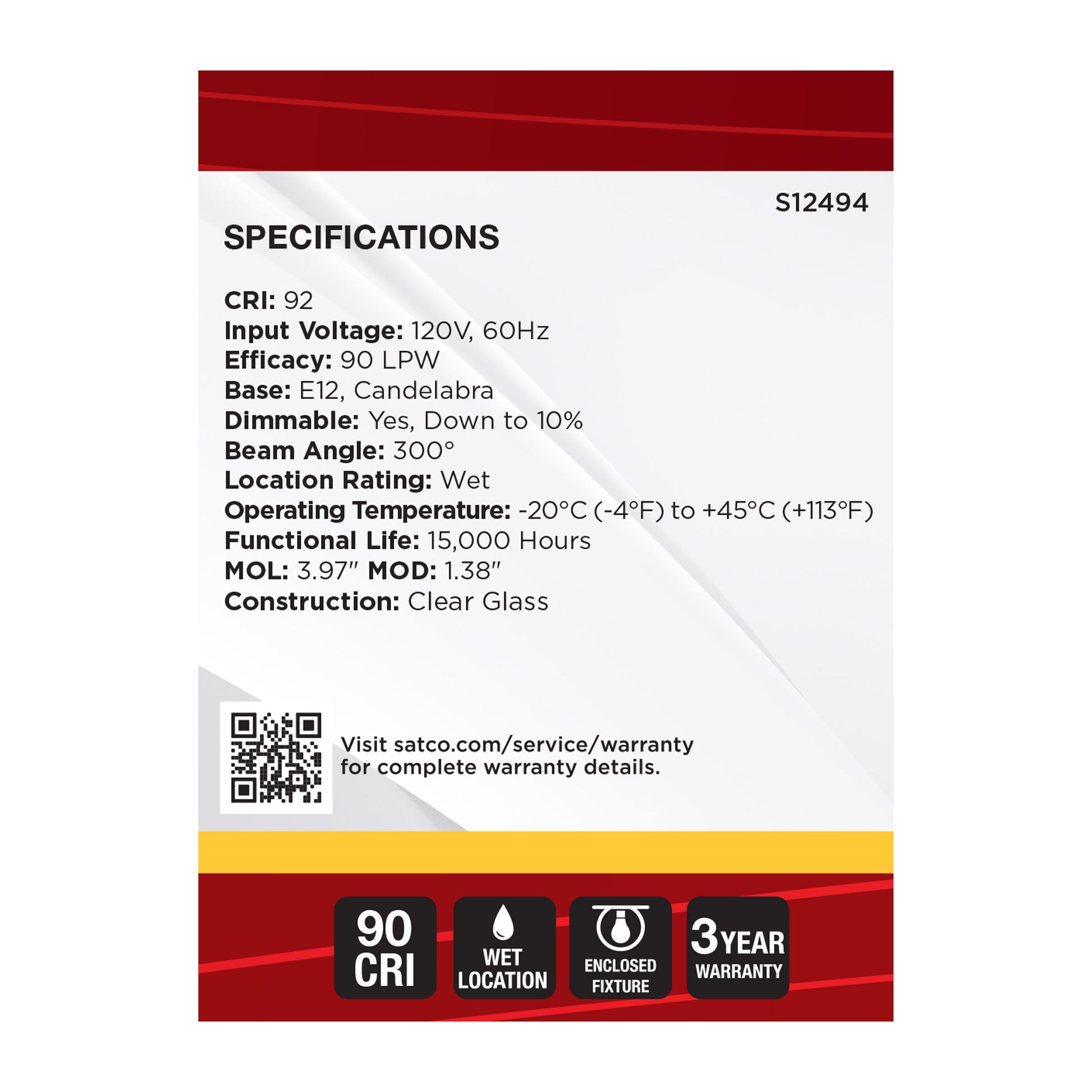 image of 5.5 Watt B11 LED - Candelabra Base - Clear - 3000K CCT - 120 Volt - 10-pk