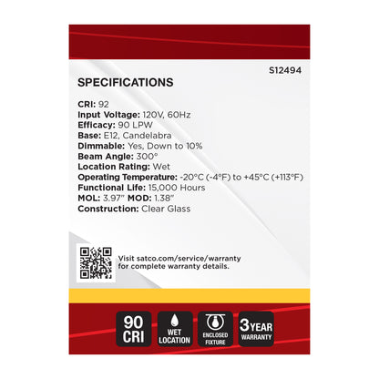 image of 5.5 Watt B11 LED - Candelabra Base - Clear - 3000K CCT - 120 Volt - 10-pk