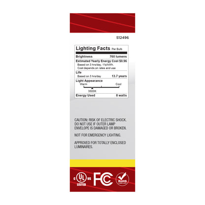 image of 8 Watt B11 LED - Candelabra Base - Candle-Tip - Clear - 3500K CCT - 120 Volt