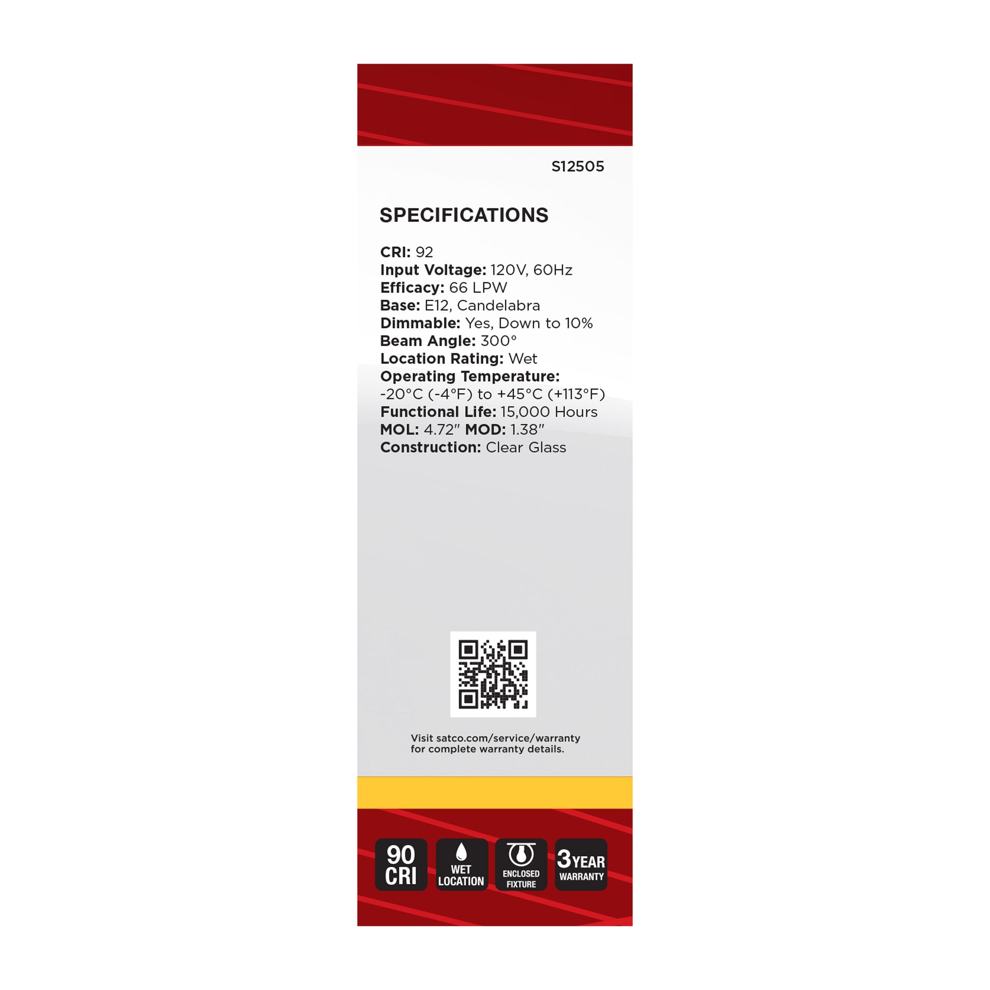 image of 3 Watt CA10 LED - Candelabra Base - Clear - 3000K CCT - 120 Volt