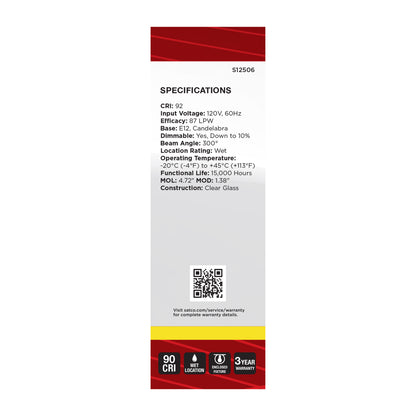 image of 4 Watt CA10 LED - Candelabra Base - Clear - 3500K CCT - 120 Volt