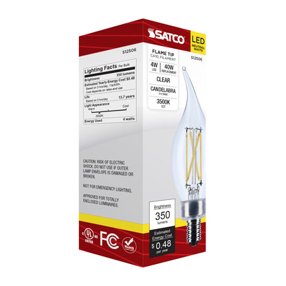 image of 4 Watt CA10 LED - Candelabra Base - Clear - 3500K CCT - 120 Volt
