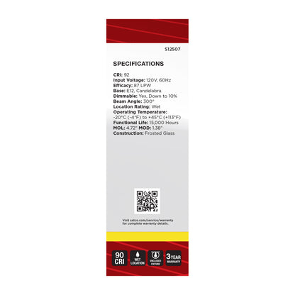 image of 4 Watt CA10 LED - Candelabra Base - Frost Finish - 3500K CCT - 120 Volt