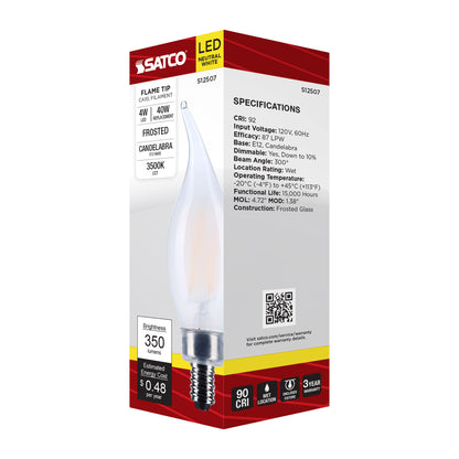 image of 4 Watt CA10 LED - Candelabra Base - Frost Finish - 3500K CCT - 120 Volt