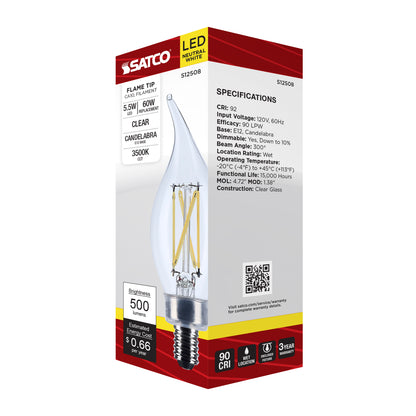 image of 5.5 Watt CA10 LED - Candelabra Base - Clear - 3500K CCT - 120 Volt
