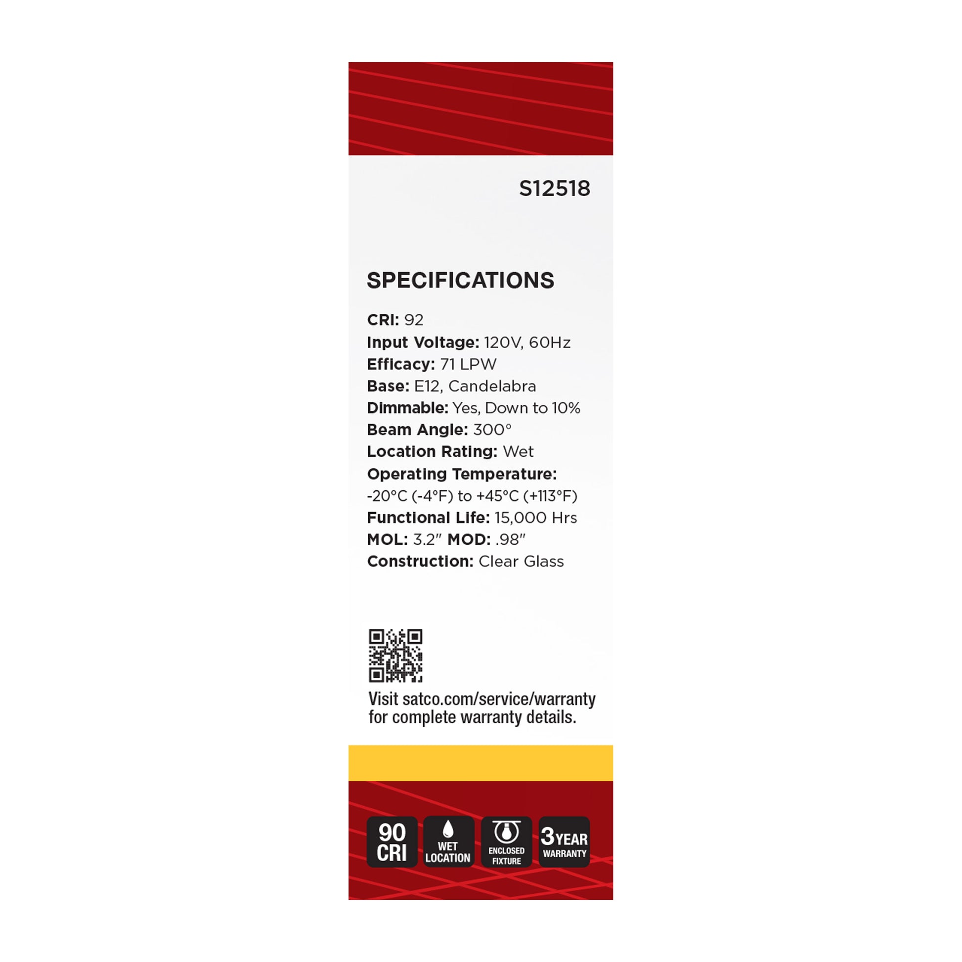 image of 2.8 Watt T6 LED - Candelabra Base - Clear - 3000K CCT - 120 Volt