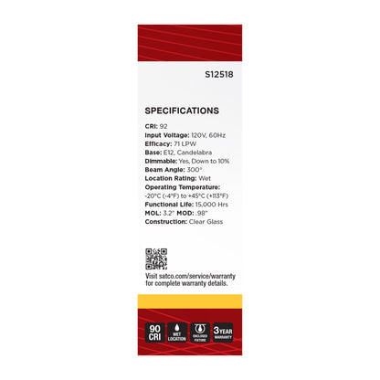 image of 2.8 Watt T6 LED - Candelabra Base - Clear - 3000K CCT - 120 Volt